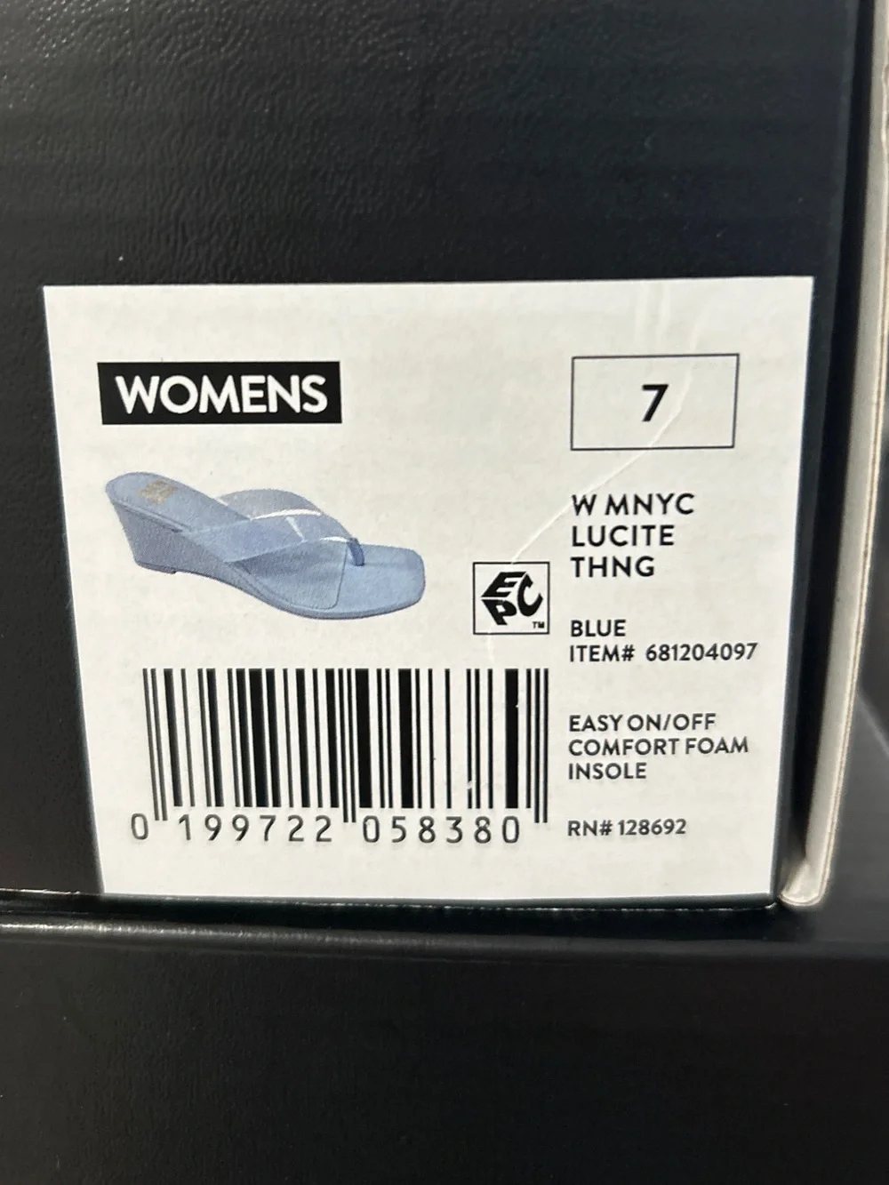 Madden NYC Womens 7 Blue Lucite Thong Wedge Sandals Clear Strap NWT